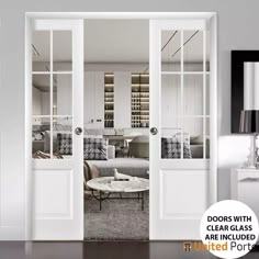 Sliding French Pocket Door with Clear Glass | Solid Wood Interior Bedroom Sturdy Doors | Buy Doors Online Wood Interior Bedroom, French Pocket Door, French Pocket Doors, Double Pocket Doors, Pocket Door Frame, White Barn Door, European Doors, Soft Opening, Pine Doors