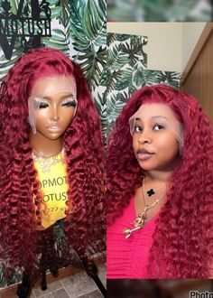 "Ready to ship  Description: highlighted Deep curls virgin  HD Transparent  lace frontal  100% Virgin Hair Wig   Human Hair can be dyed, permed, curled Wig has extra wigs combs on the four edges & straps   Zero sheddings  Color: Burgundy  Condition: New  Length: 26 \" inches full  Lace Type: 13 x4 Lace in Front  Parting Space: can be part as you like   Knots: HD Transparent lace  Baby Hairs: yes & can be optional  Density: 200 density  Hair Type :Deep curls" Curled Wig, Full Lace Frontal, Virgin Hair Wigs, Baby Hairs, Frontal Wig, Wigs For Women, Water Waves, Lace Frontal Wig, Frontal Wigs