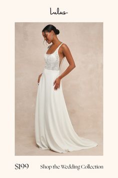 Everything will feel instantly perfect the moment you step into the Lulus Positively Romantic White Sheer Mesh Embroidered Maxi Dress on your big day! Intricate embroidery and shiny clear sequins adorn sheer mesh fabric as it shapes a seamed bodice with padded, lined cups, a scoop neckline, a low-cut back, and slender tank straps. The high, fitted waist tops a crepe knit A-line skirt that cascades down to a sweeping maxi hem with a lovely train at the back. Hidden back zipper/clasp. Fit: This garment fits true to size. Length: Floor length. Bust: Great for any cup size. Waist: Fitted - very fitted at natural waist. Hip: Loosely Fitted. Undergarments: Padded cups - May be worn with petals, or no bra. Fabric: Fabric has no stretch. Cups are lined. Skirt is lined. Dress Measures 11" Longer At Fitted Dress With Sheer Back For Wedding Night, Fitted Bridal Dress With Illusion Neckline, Mesh Gown, Embroidered Maxi Dress, Intricate Embroidery, Lined Skirt, Cup Size, Dress 100, A Line Skirt