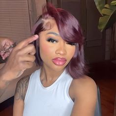 Colored Bob Lace Front Wigs, Burgundy Bob Wig Black Women, Medium Length Wig Hairstyles, Side Part Burgundy Wig, Burgundy Wig With Bangs, Frontal Bob Wig, Cutest Hairstyles, Burgundy Bob, Burgundy Wig