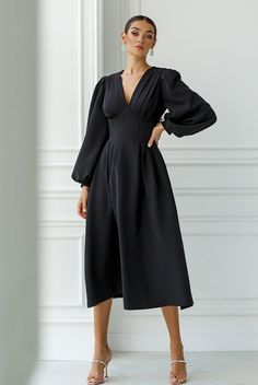 Purple V-Neck Puff-Sleeve Midi Dress – ELAGIA Backless Midi Dress, White Mini Skirt, Puff Sleeve Dresses, Update Your Wardrobe, Strapless Mini Dress, Black Mini Skirt, Long Sleeve Midi, V Neck Blouse, Mini Dress With Sleeves