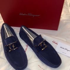 New In Box. Size 8 Men’s. Purchased In Nordstrom. You Get What U See With Inclusions! Navy Blue With Silver Front Buckle. Light Grey Lining. Style Name: Peter. Retails $660+ Tax Currently At Ferragamo Stores! Luxury Blue Suede Moccasins, Designer Blue Loafers For Business, Elegant Blue Calf Leather Loafers, Luxury Blue Business Moccasins, Blue Luxury Loafers For Galas, Luxury Blue Loafers For Galas, Luxury Blue Formal Loafers, Designer Blue Loafers For Galas, Designer Blue Calf Leather Loafers