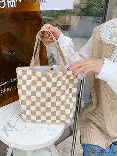 Bird in Bag - Fashionable Plaid Tote Bag Trendy Beige Canvas Bag, Trendy Beige Rectangular Bag, Trendy Beige Handheld Canvas Bag, Trendy Beige Square Canvas Bag, Trendy Beige Square Bag, Trendy Shoulder Lunch Bag, Trendy Beige Handheld Bag, Trendy Shoulder Gift Bag, Trendy Gift Shoulder Bag