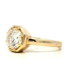 1.61 CT Round Brilliant Octagonal Engagement Ring in Yellow Gold - Etsy Gia Certificate, Round Diamond Setting, Platinum Rose Gold, Ring Making, Sapphire Solitaire, Stacking Bands, Shop Engagement Rings, Diamond Set, Mens Wedding Bands