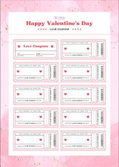 valentine's day coup sheet with hearts on it and the words happy valentine's day