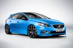 a blue sports car is shown in this image, it appears to be an advertisement for the new volvo