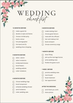 wedding checklist with pink flowers and greenery