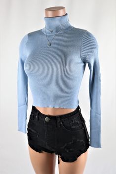 Size: M, Color: Light Blue Fall Crop Top, Instagram Clothing, Fall Crop, Turtleneck Long Sleeve, Ribbed Crop Top, Instagram Outfits, Color Light Blue, Clothing Boutique, Boutique Clothing