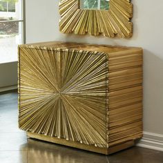 Global views linen fold 2 drawer chest brass Brass Chest, Radial Design, Accent Chests, Smart Tiles, Accent Chests And Cabinets, Starburst Pattern, Accent Chest, Brass Wood, Global Views