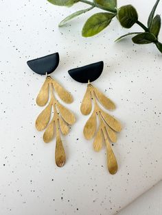 Black Brass Earrings, Handmade Black Brass Earrings, Nickel-free Black Brass Earrings, Black Brass Jewelry With Matching Earrings, Black Brass Earrings For Gifting, Black Brass Earrings For Gifts, Nickel-free Black Polymer Clay Jewelry, Black Polymer Clay Jewelry With Matching Earrings, Black Brass Drop Earrings