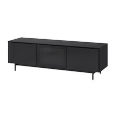 the sideboard is black and has three doors