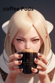 a woman with blond hair holding a cup of coffee