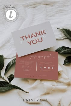 two thank cards with the words thank you on them