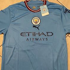 Puma , Authentic&Licensed , Fan Style Jersey , Unisex , Sizes , S , M , L , Xl , Xxl Blue Fitted Sports Shirt, Puma Blue, Puma Shirts, Fan Style, Puma Mens, Manchester City, Manchester, Sweatshirt Shirt, Jean Shirts