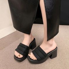 Chunky High Heel Slippers: Summer Platform Slingback Sandals Slippers Summer, High Heel Slippers, Lace Up Wedges, Chunky High Heels, Heel Slippers, Slingback Sandals, Casual Sport Shoes, Slingback Sandal, Platform Sneakers