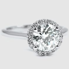 a white diamond ring with halos on the band and an oval center stone surrounded by small diamonds