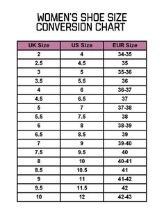 women's shoe size chart for the uk and us sizes, with different widths