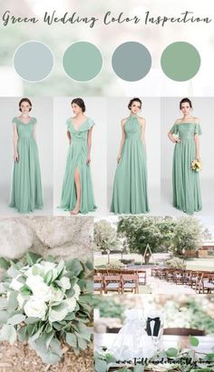 green wedding color palette with white flowers and greenery