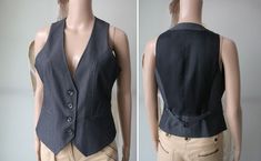 Vintage Gray Black Vest Women's Striped Waistcoat Medium Size > 74% Polyester, 24% Viscose, 2% Elastane > Lining : 100% Acetate > Size : D 38 / US 12 / US 8 > Tag : MEXX NOTE. Actual colors may vary. This is due to the fact that each monitor has different options for displaying colors, and everyone sees these colors in their own way. PLEASE, look the actual measurements in description which are taken by hand and this show the actual size. Great Vintage Condition Measurements (lying flat): Length : 54 cm / 21.3'' (front) Length : 48 cm / 18.9'' (back) Bust  : 46 cm / 18.1'' Waist : 40 cm / 15.7'' Hips : 46 cm / 18.1'' Please check measurements to insure a proper fit. Remember to allow yourself some extra room for movement. You can compare these with something from your closet that fits you Fitted Winter Vest For Office, Fitted Vest For Office In Winter, Fitted Office Vest For Winter, Fitted Vest For Office And Winter, Fitted Casual Vest For Office, Striped Waistcoat, Boho Belts, Black Vest, Vest Outfits