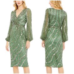 a green dress with sequins on it