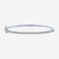 Minimal yet statement making, this bangle bracelet is a stunning piece. It is made with 24 Lab Grown white diamonds set in sterling silver, along with a secure clasp.Features: Quick ShipCircumference: 7 1/4 InchDiamond Clarity: I1-I2Setting: NickStone Cut: RoundDiamond Color: G-HMetal Color: WhiteChain Width: 3 MillimetersRounded Carat Weight: 1/2 Ct. T.w.Care: Wipe CleanStone Type: 24 Lab Grown DiamondAuthenticity: Lab Grown DiamondBirthstone: April BirthstoneBracelet Type: Bangle BraceletsMeta White Diamond Jubilee Bangle Bracelet, Classic White Sterling Silver Bangle, Classic White Sterling Silver Bangle Bracelet, Modern White Diamond Bangle Bracelet, White Stackable Diamond Bracelet, Modern White Round Diamond Bracelet, Classic White Bangle Jewelry, Classic White Bracelets With Diamond Accents, Modern White Bracelets With Diamond Accents