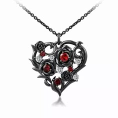 Rose Gothic Nature Pendant in Black Plating Dnd Wedding, Gothic Nature, Black Heart Necklace, Gothic Necklaces, Nature Rose, Black Diamond Necklace, Designers Jewelry Collection, Mushroom Jewelry, Dark Jewelry