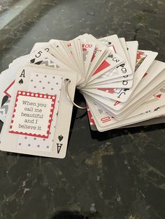 several playing cards with the words, what you beautiful and i love it written on them