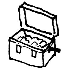 a drawing of an open chest with drinks in it and the lid opened to show what's inside