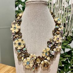 This Elegant And Exquisite J Crew Statement Necklace Is Perfect To Make An Eye-Catching And Luxurious Fashion Statement. Featuring A Stylish Gold Chain Combination With Their Vibrant Floral Vintage Style, This Beautiful Piece Will Instantly Enhance The Look Of Any Outfit. No Matter The Occasion, This Necklace Promises To Add A Sophisticated And Timeless Touch To Your Look. One Small Flaw Denoted In Pics. Soldering Came Loose But It’s Not Even Noticeable When Wearing. Vintage J Crew, 1960s Outfits, Floral Statement Necklace, Luxurious Fashion, J Crew Jewelry, Floral Vintage, Orlando Fl, Multi Strand, Jewelry Vintage