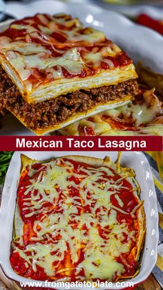 mexican taco lasagna with cheese and sauce