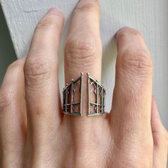 Beautifully detailed silver gothic gate ring. This ring is adjustable. Gothic Architecture Jewelry, Gothic Gate, Cathedral Ring, Band Necklace, Alternative Jewelry, Gothic Accessories, Dressed To The Nines, The Nines, Fashion Lookbook