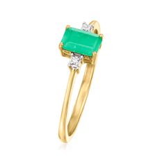 Ross-Simons - .40ct Emerald Ring, Diamond Accents in 10kt Yellow Gold. Size 6. Canaria fine jewelry. Perfect for everyday wear, these genuine 10kt gold wardrobe essentials are fashionable, fun and designed to last a lifetime. Strong and durable, our collection of gold classics is always a great value. This .40 carat emerald ring is a simple style that pops whether worn solo or stacked. Sparked with diamond accents at each side and set in polished 10kt yellow gold. 1/4" wide. Emerald ring. Emeral