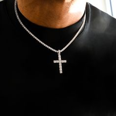 More Blessings, More Life the newest addition to the gold presidents family the iced cross. Choose from 3 colors. Gold, Silver, and Rose Gold. This iced cross is the perfect size for any occasion and can be paired with many other pieces to make a great combination. Popular Sizes Women's: 16" Tennis Chain Mens: 18" Tennis Chain TRY IT IN 3D - Click The Second Picture to see the product in 3D! @goldpresidents White Gold Diamond Cross 💎 #jewelry #diamonds #cross #womensjewelry #mensjewelry ♬ origi Mens Necklace Cross, White Gold Chain For Men, Cross Chain Men, Cross Necklace For Men, Streetwear Jewelry, Diamond Cross Necklace, Cross Necklaces, Diamond Ice, Necklace Cross