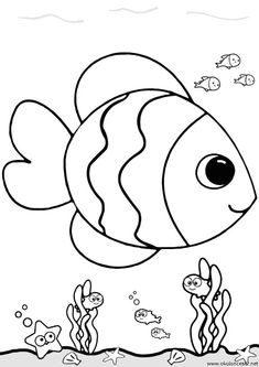 Tree Cartoon Images, Under The Sea Drawings, Fish Coloring, Sea Drawing, Fish Clipart, Fish Coloring Page, Birds Embroidery Designs, Fish Motif, Cartoon Fish