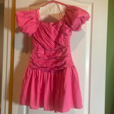 Hot Pink Mini Dress Size Medium Nwt Pit Pit 14 Waste 15 Links 12. Puffy Sleeves With Smocked Back And Zipper Rushed Front. Dresses Hot Pink, Corset Style Dresses, Hot Pink Mini Dress, Semi Dresses, Skort Dress, Shoulder Ruffle Dress, Pink Mini Dress, Bodycon Dress With Sleeves, Spaghetti Strap Mini Dress