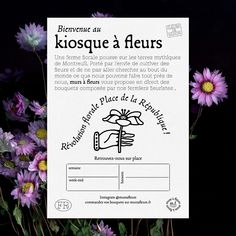 a sign with flowers in front of it that says, kiosque a fleurs