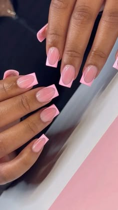 Short French Pink Nails, Short Nails Ideas Square, Summer Nail Inspo 2024 Square, Pink Tip Nails, Pink French Nails, Basic Nails, French Tip Acrylic Nails, Girly Acrylic Nails, Acrylic Nails Designs