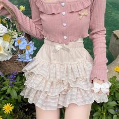 This item can only be shipped to the U.S. Lolita-aesthetic Ruffled Lace Bloomer Shorts, great to wear underneath skirts and dresses ONE SIZEWaist 57-78cmLength 33cm Skirt For Beach, Club Streetwear, Safety Shorts, Bloomer Shorts, Short Summer Skirts, Ruffled Mini Skirt, Shorts Y2k, Y2k Women, Princess Skirt