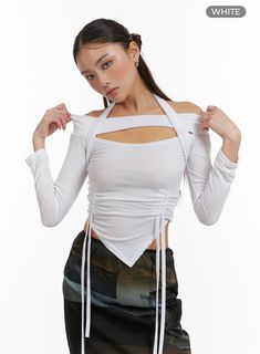 shirred-halter-bolero-long-sleeve-cy402 / White Spring Stretch Long Sleeve Top, Fitted Long Sleeve Lace Top For Spring, Versatile Stretch Long Sleeve Top For Spring, Casual High Stretch Long Sleeve Top For Spring, High Stretch Casual Long Sleeve Top For Spring, Casual High-stretch Long Sleeve Top For Spring, Trendy Fitted Long Sleeve Crop Top, Trendy High Stretch Long Sleeve Top For Spring, Trendy High-stretch Long Sleeve Top For Spring