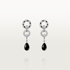 Cartier Panthere Earrings, Luxury Black Diamond Earrings For Formal Occasions, Cartier Diamond Accents Evening Jewelry, Formal Black Diamond Earrings, Elegant Cartier Jewelry For Evening, Elegant Evening Jewelry By Cartier, Formal Black Diamond Earrings Fine Jewelry, Classic White Gold Earrings With Black Diamonds, Elegant Round Earrings With Black Diamonds