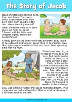 the story of jacob in english and spanish with an image of two men, one