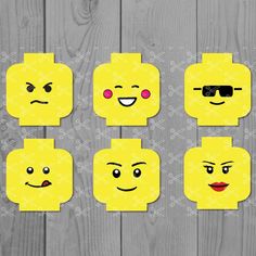 some yellow legos with different faces on them