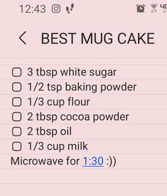 the recipe for best mug cake is shown in this screenshote screen graber