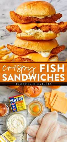 In search of more food to cook for dinner? Here's a sandwich idea featuring fried fish filets! Served with cheese and homemade tartar sauce, these Crispy Fish Sandwiches are just perfect. Put them on your recipes for lunch at home, too! Meals To Make At Home, Fish Sandwiches, Crispy Fish, Homemade Tartar Sauce, Fried Fish Recipes, Better Than Takeout, Fish Sandwich, Recipes Fish, Fish Recipes Healthy