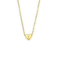 Tiny gold heart initial T necklace. Initial Heart Necklace, Writing A Love Letter, Dainty Initial Necklace, Heart Shaped Pendant Necklace, Letter Pendant Necklace, Initial Necklace Gold, Initial Pendant Necklace, Waterproof Jewelry, Gold Initial