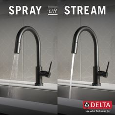 two faucets with spray or stream coming out of them