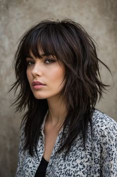 Black Shag Haircut, Modern Day Shag Haircut, Wolf Cut Highlights, Rockstar Shag, Side Part Shag Haircut, Shag Cut Straight Hair, Shaggy Mullet For Women, Long Layered Shag, Long Hair Wolf Cut