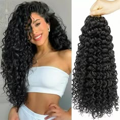 18 Inch 8 Packs Curly Crochet Hair Beach Curl Water Wave Crochet Hair Deep Wave Wavy Braids Curly Crochet Hair For Black Women 2023 - US $58.99 Deep Wave Crochet Hair, Crochet Hair Styles Freetress, Hair Extensions For Black Women, Curly Faux Locs, Curly Crochet Braids, Extensions For Black Women, Water Wave Crochet, Curly Crochet Hair, Wave Crochet