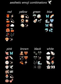 an image of different types of symbols on a black background with the words aesthetic emo combinations