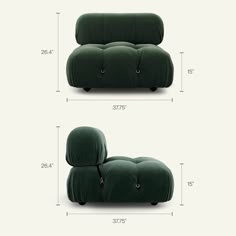 three different views of the same couch and chair, with measurements for each seat height